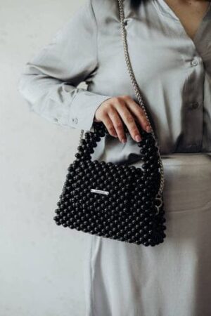 Handcrafted Black Beaded Shoulder Bag